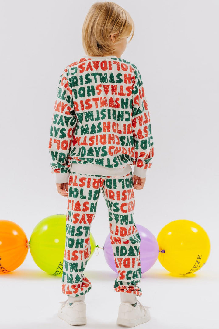 BRE Breeze Girls & Boys Boys Tracksuit New Year Themed Writing Patterned 4-8 Years, Stone - West Orange