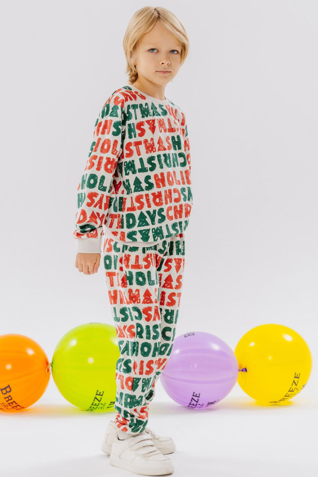 BRE Breeze Girls & Boys Boys Tracksuit New Year Themed Writing Patterned 4-8 Years, Stone - West Orange