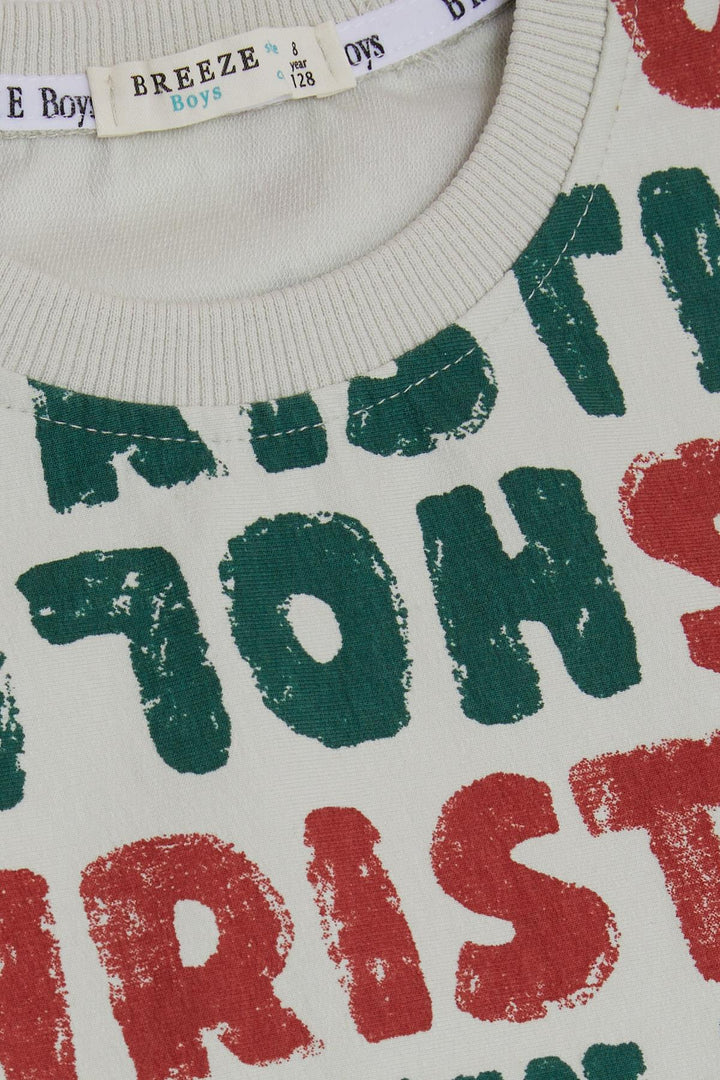 BRE Breeze Girls & Boys Boys Tracksuit New Year Themed Writing Patterned 4-8 Years, Stone - West Orange