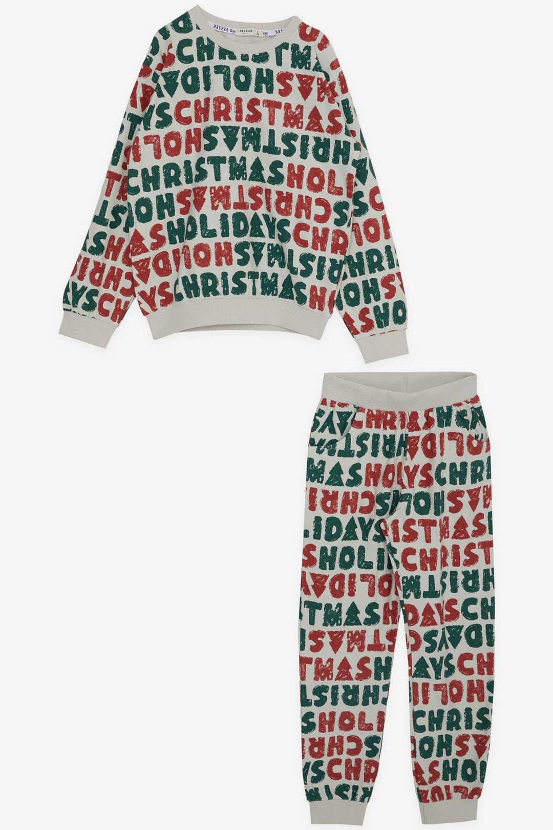 BRE Breeze Girls & Boys Boys Tracksuit New Year Themed Writing Patterned 4-8 Years, Stone - West Orange