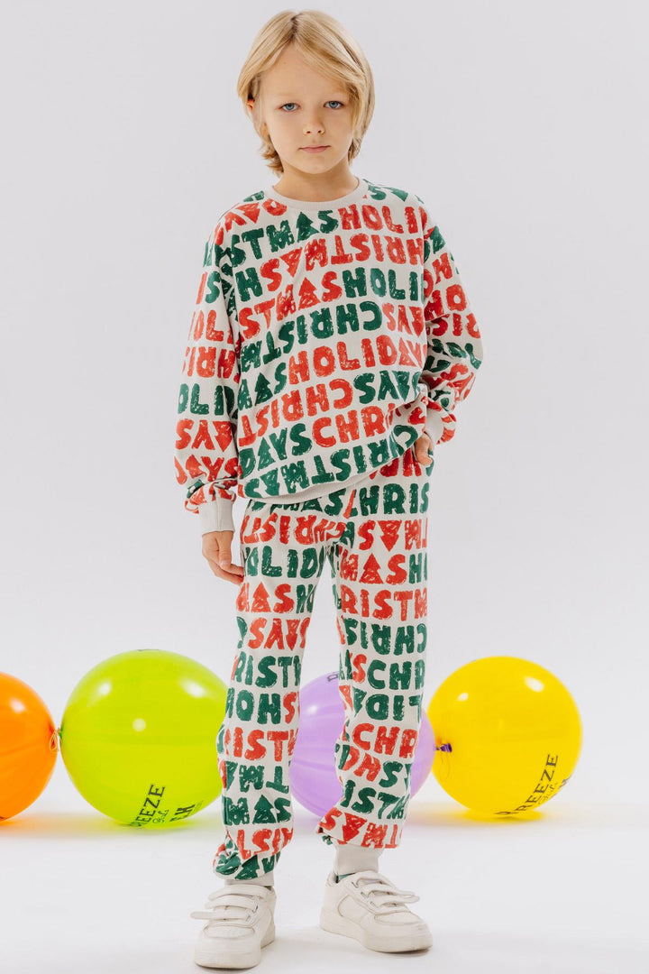 BRE Breeze Girls & Boys Boys Tracksuit New Year Themed Writing Patterned 4-8 Years, Stone - West Orange