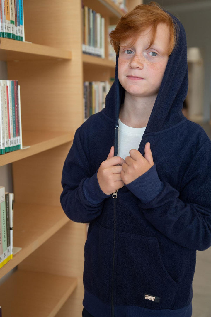 BRE Breeze Girls & Boys Boys' Hooded Zippered Hoodie with Polar Fleece Arm Badge, Navy Blue, 84 Years - Fleet