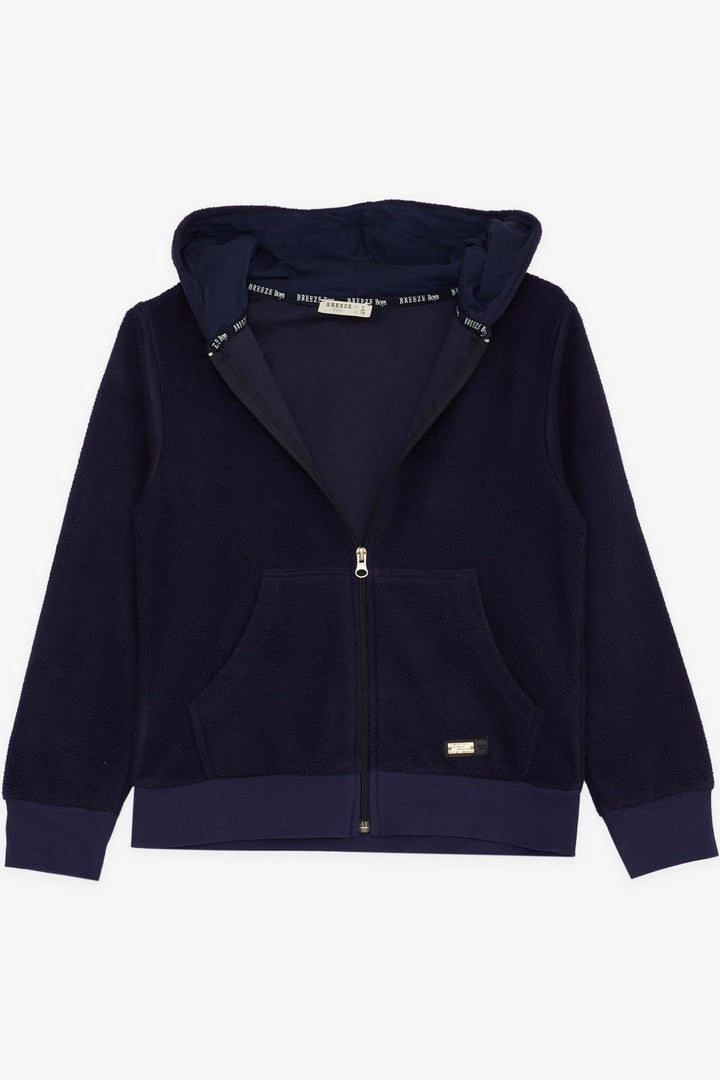 BRE Breeze Girls & Boys Boys' Hooded Zippered Hoodie with Polar Fleece Arm Badge, Navy Blue, 84 Years - Fleet