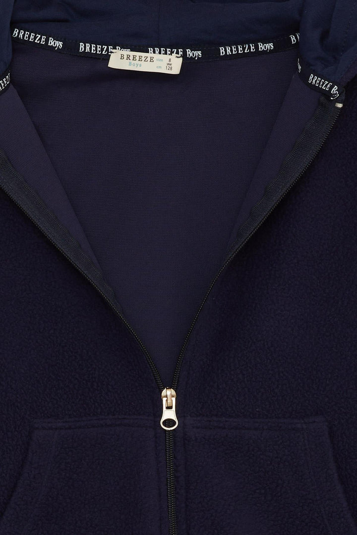 BRE Breeze Girls & Boys Boys' Hooded Zippered Hoodie with Polar Fleece Arm Badge, Navy Blue, 84 Years - Fleet