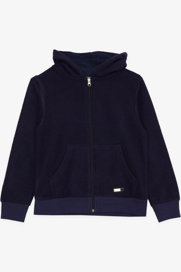 BRE Breeze Girls & Boys Boys' Hooded Zippered Hoodie with Polar Fleece Arm Badge, Navy Blue, 84 Years - Fleet