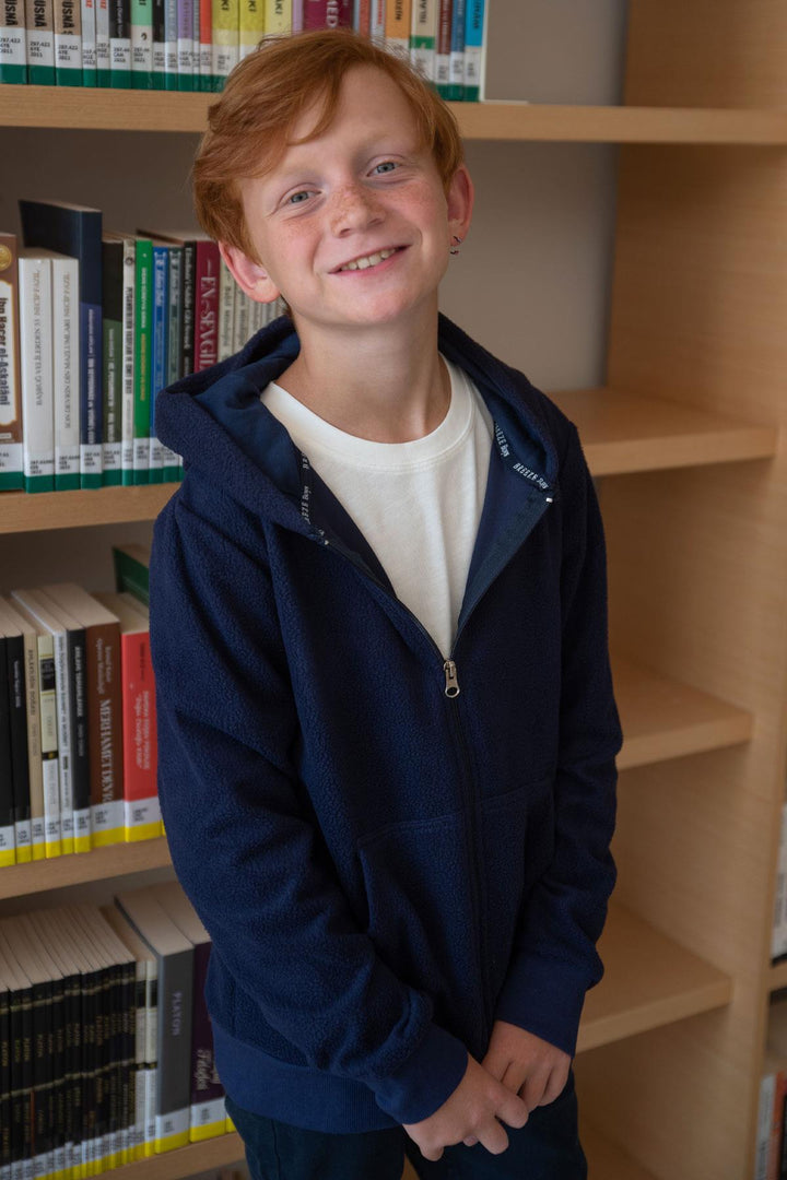 BRE Breeze Girls & Boys Boys' Hooded Zippered Hoodie with Polar Fleece Arm Badge, Navy Blue, 84 Years - Fleet