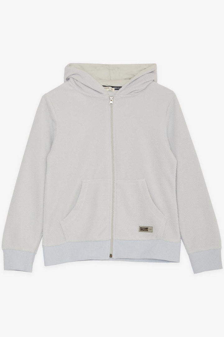 BRE Breeze Girls & Boys Boys' Hooded Zippered Hoodie Polar Fleece with Emblem, Ice Blue, 84 Years - Mieres