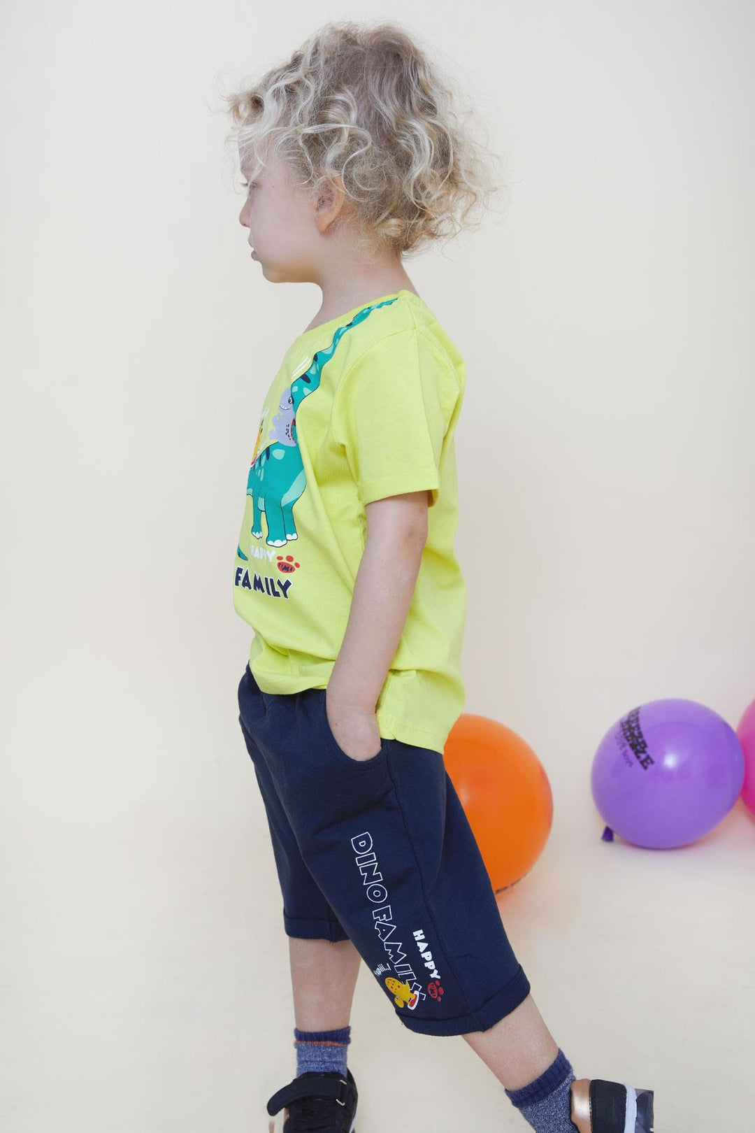 BRE Breeze Girls & Boys Boys Shorts Set Happy Dinosaur Family Printed 1-4 Years, Yellow - Cheltenham