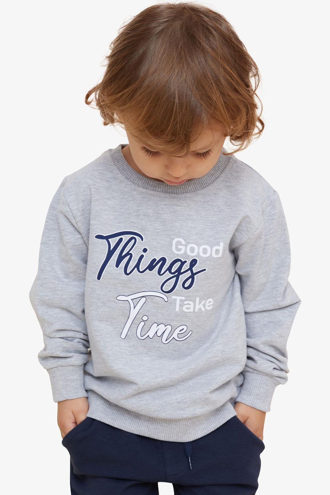 BRE Breeze Girls & Boys Boys Sweatshirt Printed with Text, 2-6 Years, Light Grey Melange - Düsseldorf