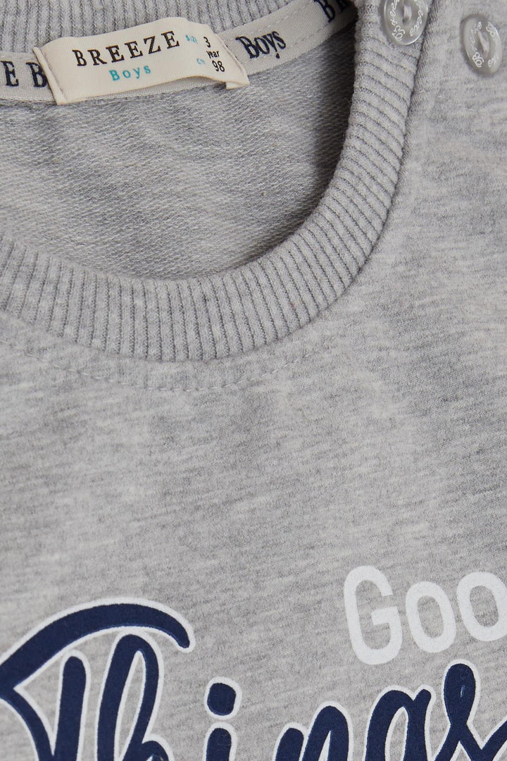 BRE Breeze Girls & Boys Boys Sweatshirt Printed with Text, 2-6 Years, Light Grey Melange - Düsseldorf
