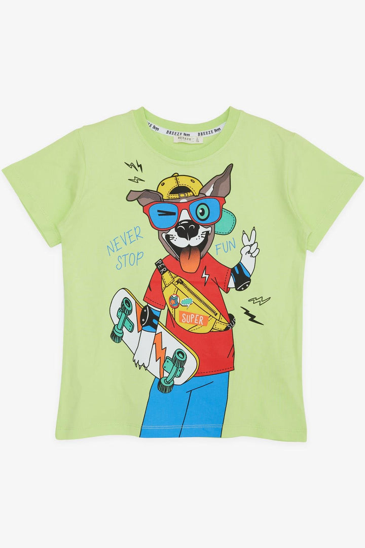 BRE Breeze Girls & Boys Boys T-shirt Crazy Skateboarding Puppy Printed 50 Years, Pistachio Green - Villa Victoria