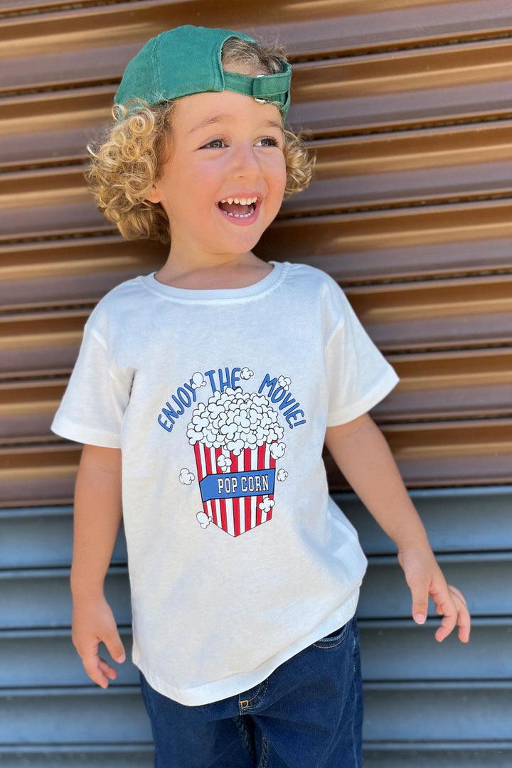 BRE Breeze Girls & Boys Boys T-Shirt with Pop Corn Print, 2-6 Years, Ecru - Münster