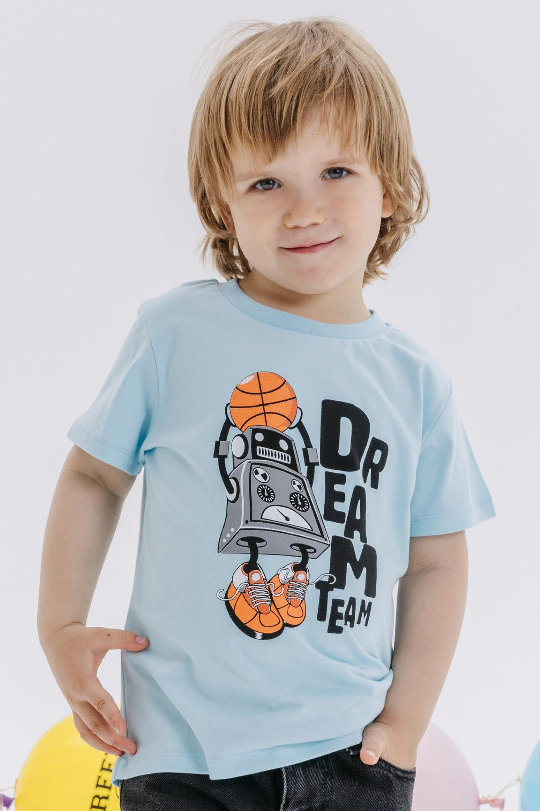BRE Breeze Girls & Boys Boys T-shirt Dream Team Themed Basketball Player Robot Printed 4-8 Years, Light Blue - Tonbridge