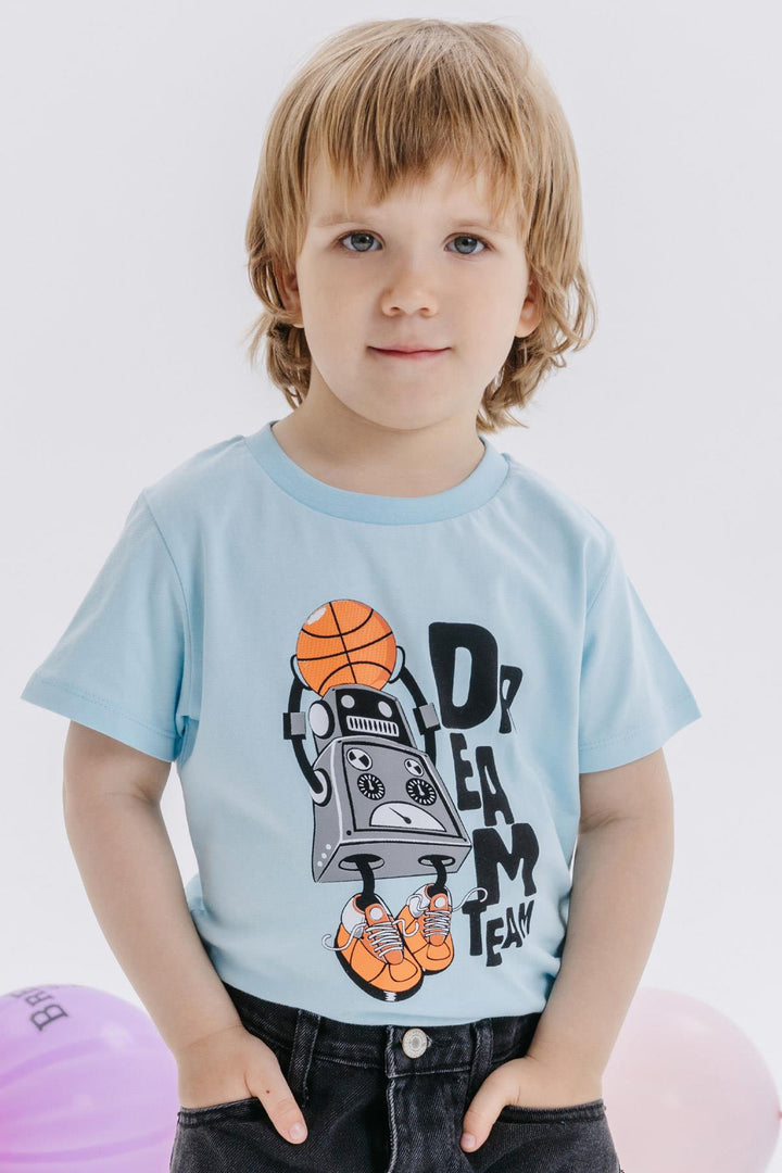 BRE Breeze Girls & Boys Boys T-shirt Dream Team Themed Basketball Player Robot Printed 4-8 Years, Light Blue - Tonbridge