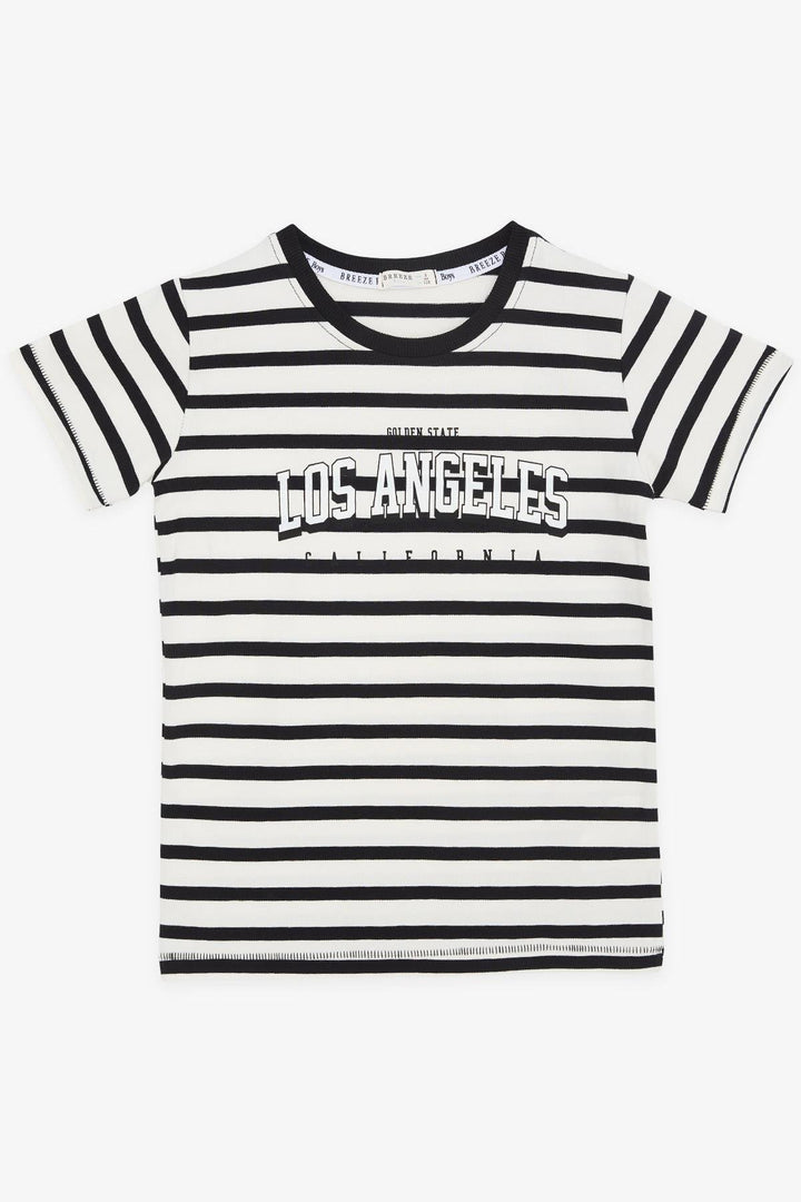 BRE Breeze Girls & Boys Boys T-shirt with Printed Text Striped 84 Years, Black - Cáceres