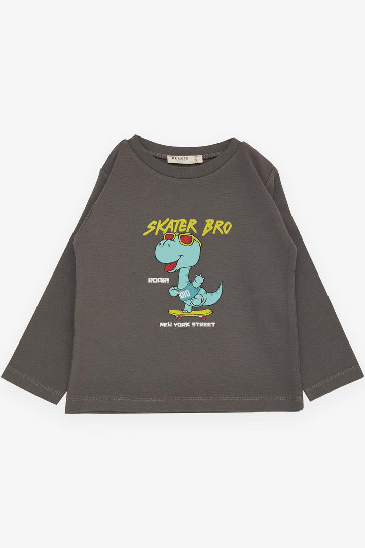 BRE Breeze Girls & Boys Boys Long Sleeve T-Shirt Skateboarder Glasses Dinosaur Printed 1-4 Years, Smoke Gray - El Ejido
