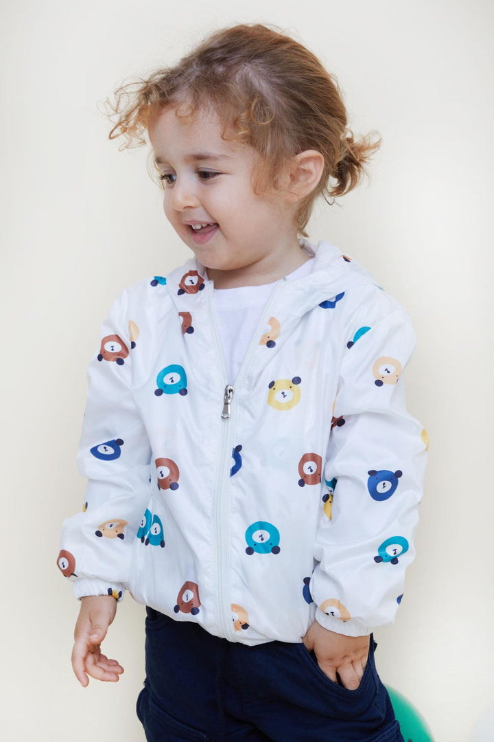 BRE Breeze Girls & Boys Boys Raincoat Cute Bear Patterned 1-5 Years, White - Logan