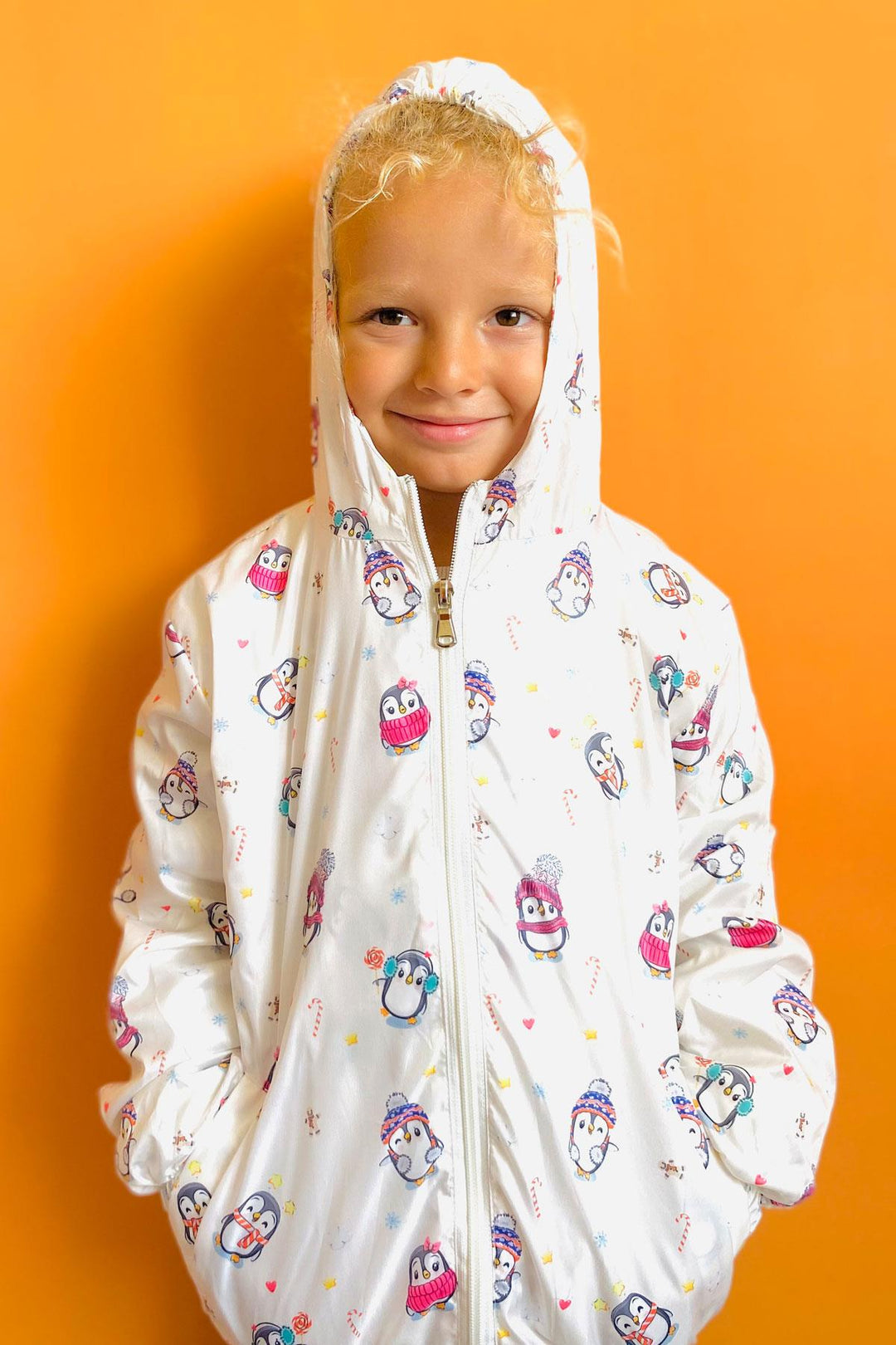 BRE Breeze Girls & Boys Boys Raincoat Cute Penguin Patterned New Year Themed 1-4 Years, Ecru - Brandon