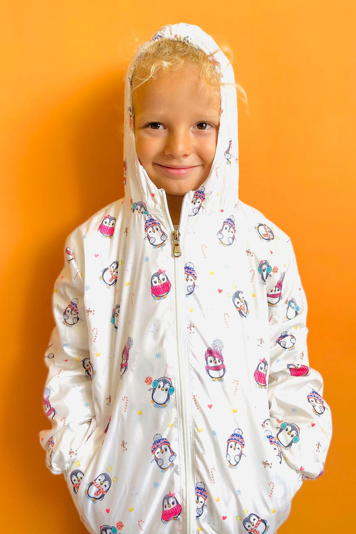 BRE Breeze Girls & Boys Boys Raincoat Cute Penguin Patterned New Year Themed 1-4 Years, Ecru - Brandon