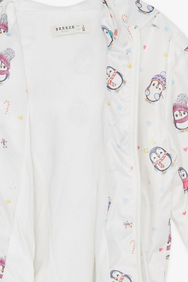 BRE Breeze Girls & Boys Boys Raincoat Cute Penguin Patterned New Year Themed 1-4 Years, Ecru - Brandon