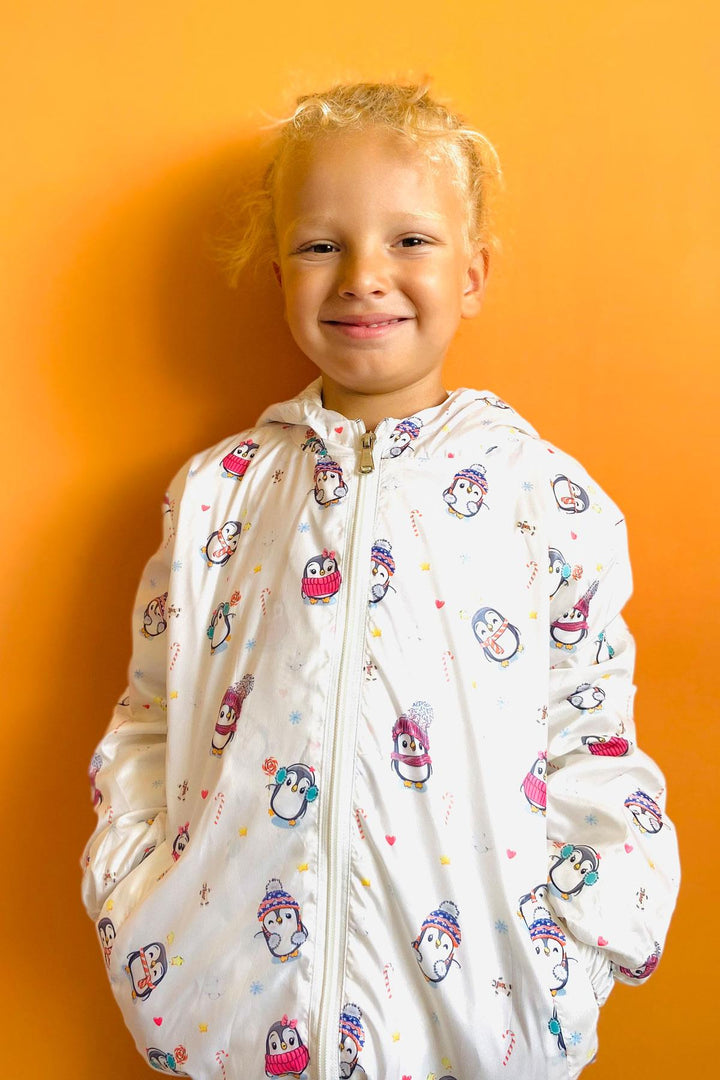 BRE Breeze Girls & Boys Boys Raincoat Cute Penguin Patterned New Year Themed 1-4 Years, Ecru - Brandon