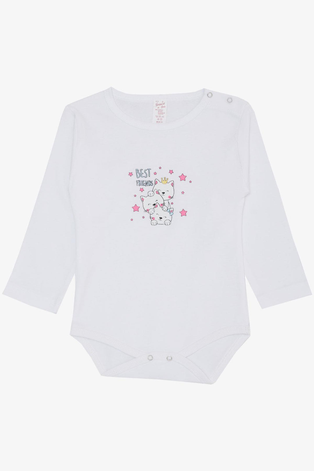 BRE Breeze Baby Girl Snap Fastener Bodysuit Friendship Themed Princess Kittens Printed 9 Months-3 Years, White - King’s Lynn
