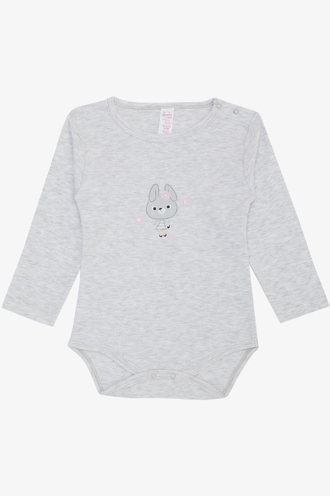 BRE Breeze Baby Girl Snap Bodysuit with Cute Bunny Print 9 Months-3 Years, Light Grey Melange - Egypt Lake-Leto