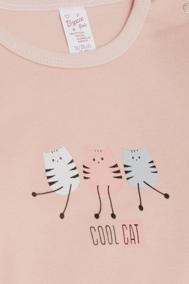 BRE Breeze Baby Girl Snap Bodysuit with Cute Kittens Printed 9 Months-3 Years, Powder - Kendall West