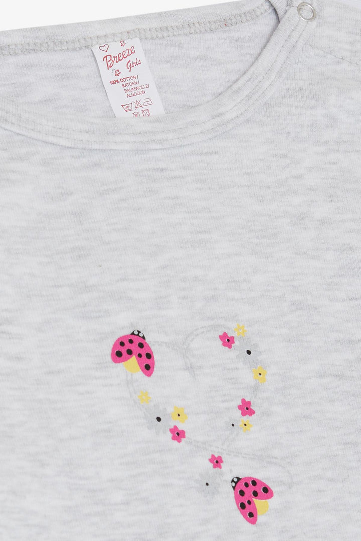 BRE Breeze Baby Girl Snap Bodysuit with Ladybug Printed Floral, 9 Months-3 Years, Light Grey Melange - Fort Lee