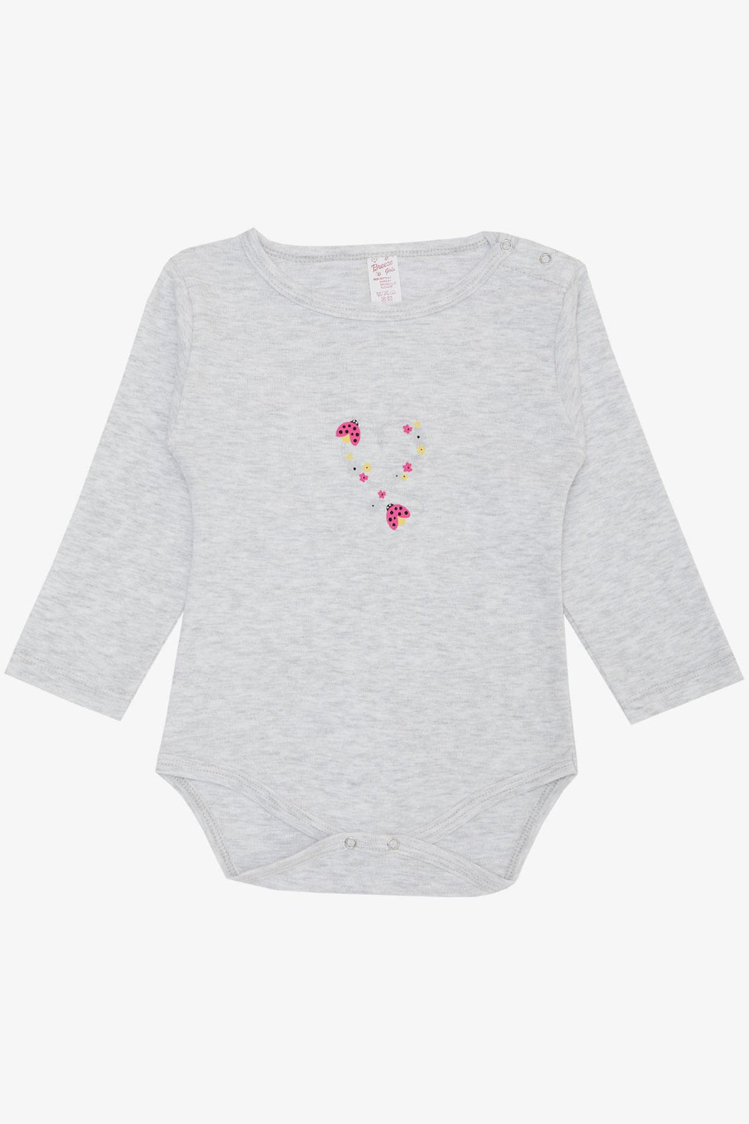 BRE Breeze Baby Girl Snap Bodysuit with Ladybug Printed Floral, 9 Months-3 Years, Light Grey Melange - Fort Lee