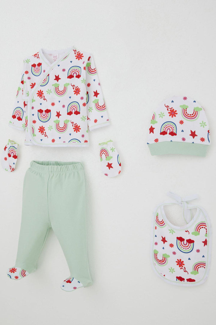 BRE Breeze Baby Girl Hospital Outfit 5 Piece Rainbow Fairy Tale Flower Patterned 0-3 Months, White - El Ejido