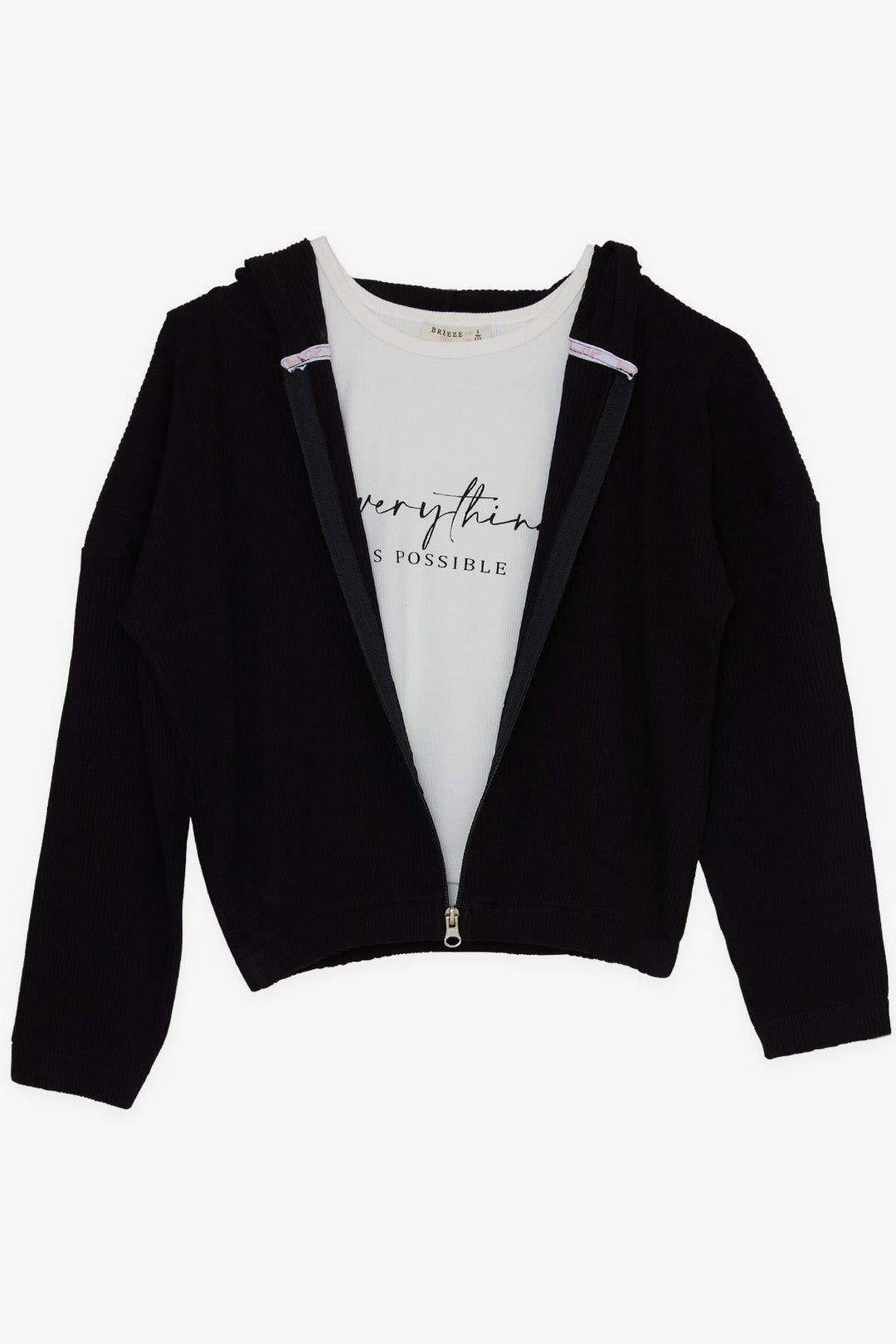 BRE Breeze Girl Child 3-Piece Legging Set with Ribbed Zippered Hem Slit, 50 Years, Black - Carrollwood