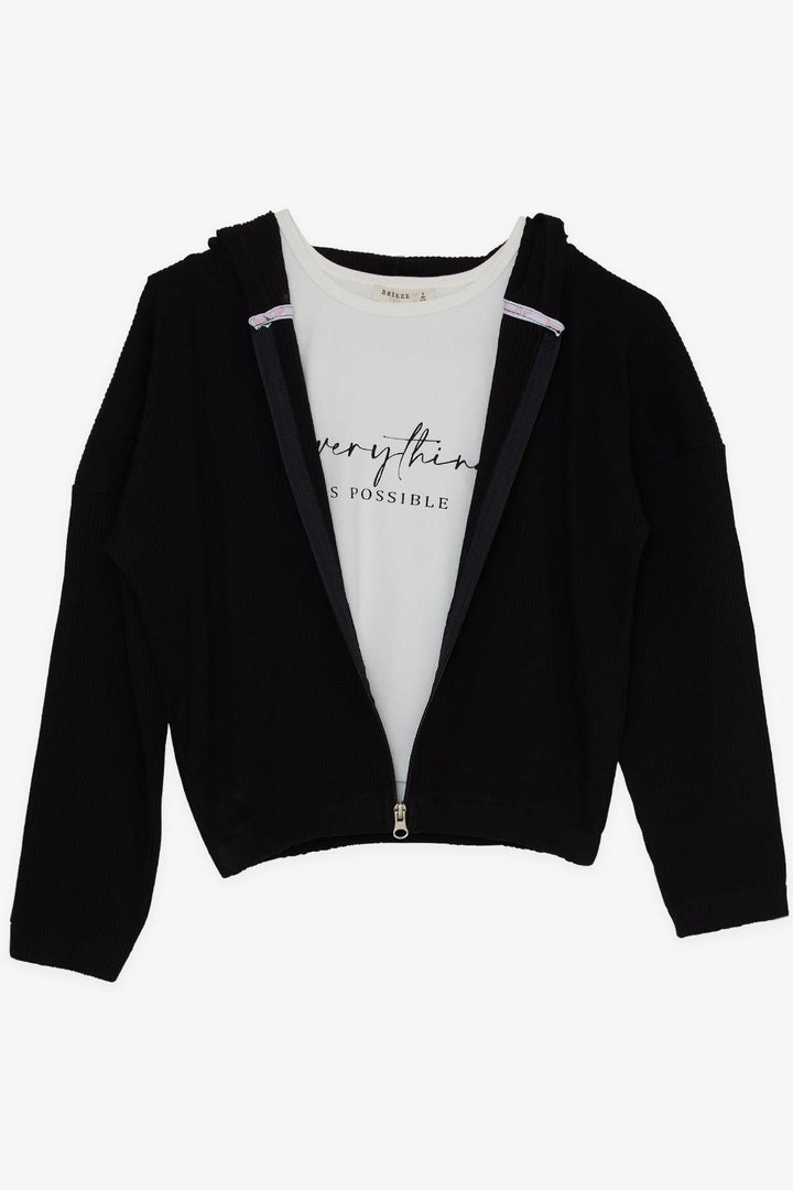 BRE Breeze Girl Child 3-Piece Legging Set with Ribbed Zippered Hem Slit, 50 Years, Black - Carrollwood