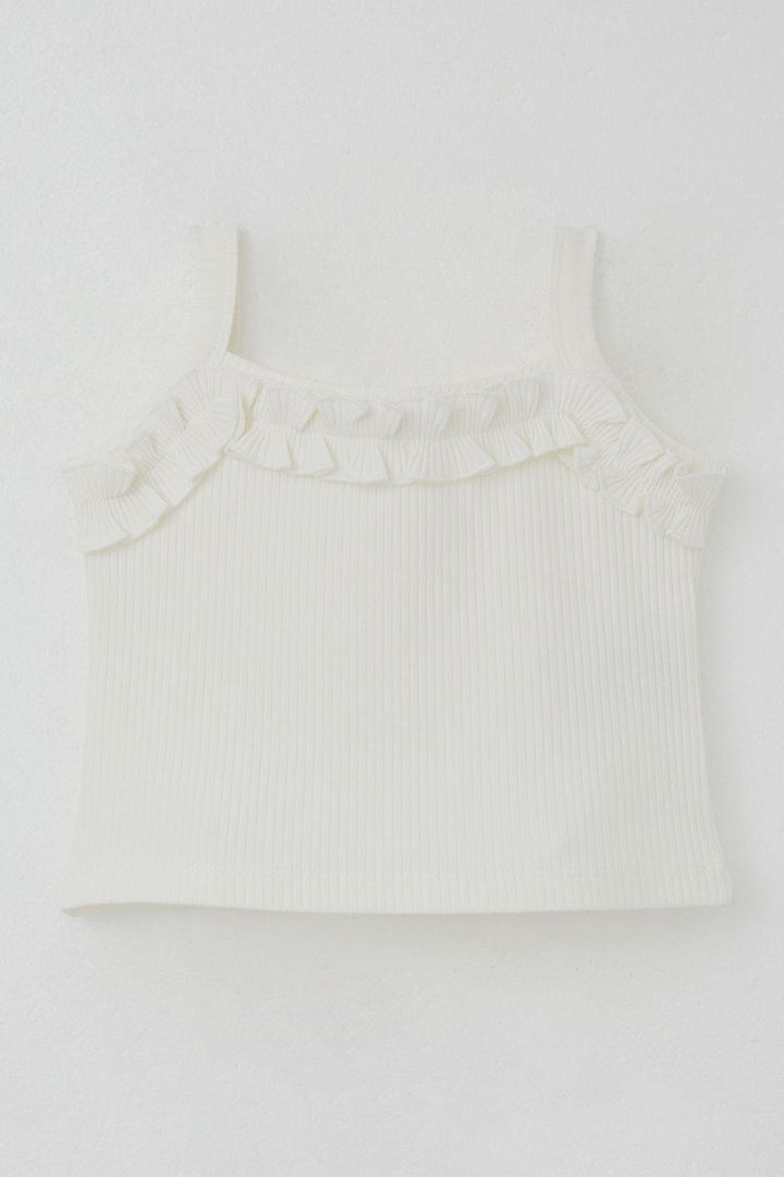 BRE Breeze Girl's Sleeveless Crop Top with Frill Detail, 84 Years, Ecru - Cedar Falls