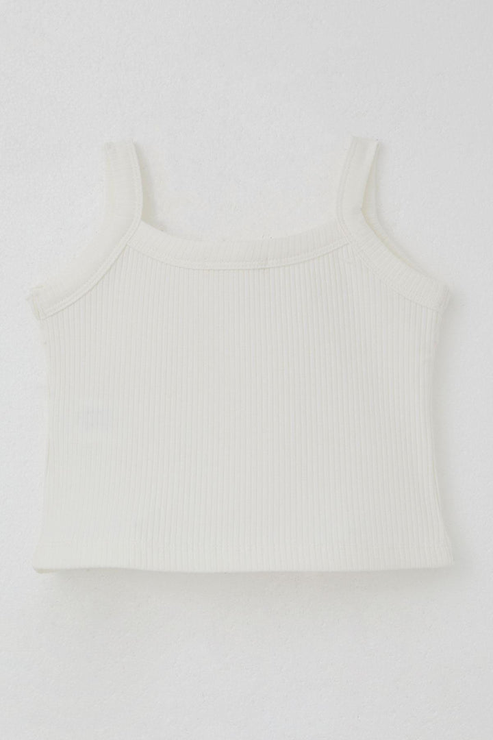 BRE Breeze Girl's Sleeveless Crop Top with Frill Detail, 84 Years, Ecru - Cedar Falls