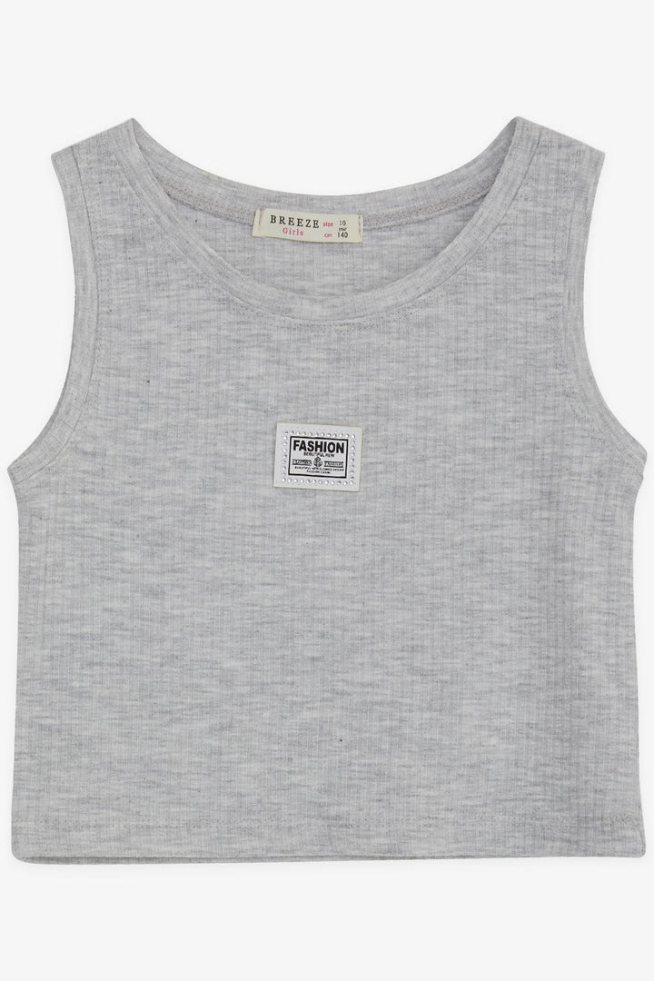 BRE Breeze Girl's Sleeveless T-Shirt with Stone Embellishment 94 Years, Light Grey Melange - San Buenaventura