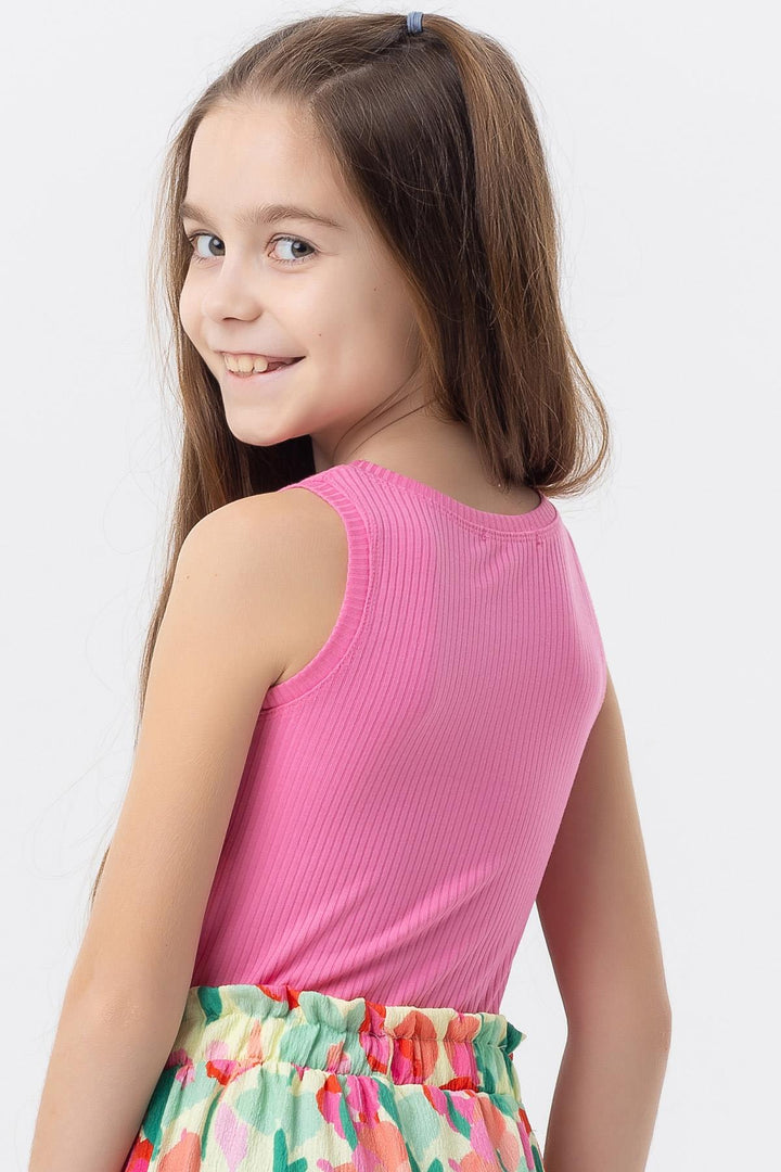 BRE Breeze Girl's Sleeveless T-Shirt with Stone Embellishments 94 Years, Fuchsia - Bunbury