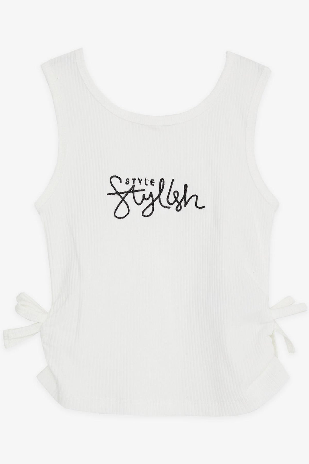 BRE Breeze Girl's Sleeveless T-Shirt with Embroidered Writing and Bow Details on the Sides, 84 Years, White - Linden