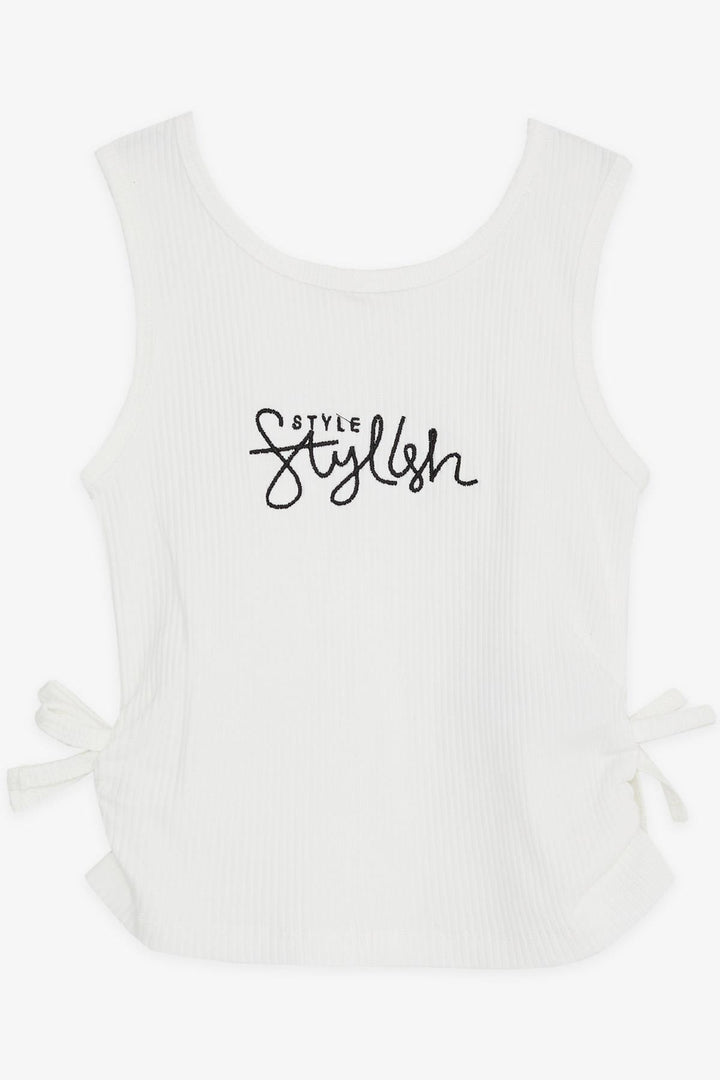 BRE Breeze Girl's Sleeveless T-Shirt with Embroidered Writing and Bow Details on the Sides, 84 Years, White - Linden