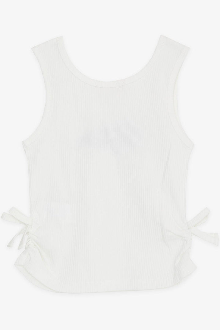 BRE Breeze Girl's Sleeveless T-Shirt with Embroidered Writing and Bow Details on the Sides, 84 Years, White - Linden