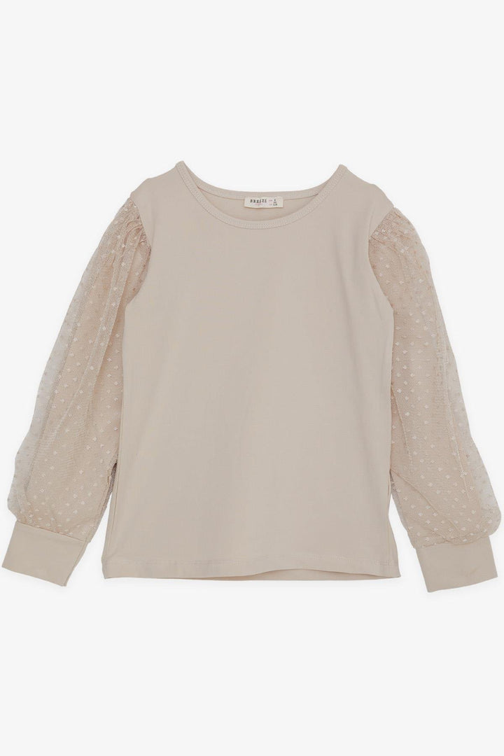 BRE Breeze Girl's Blouse with Tulle Detailed Sleeves, 82 Years, Beige - Fafe