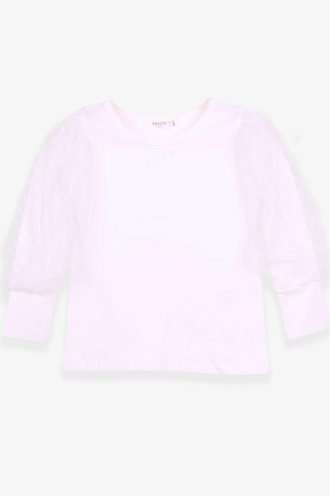 BRE Breeze Girl's Blouse with Tulle Detailed Sleeves, 3-7 Years, Ecru - South Bend