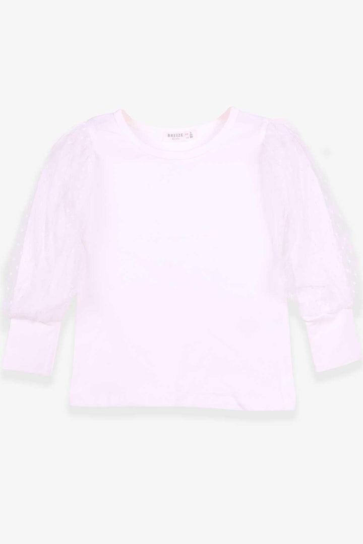 BRE Breeze Girl's Blouse with Tulle Detailed Sleeves, 3-7 Years, Ecru - South Bend