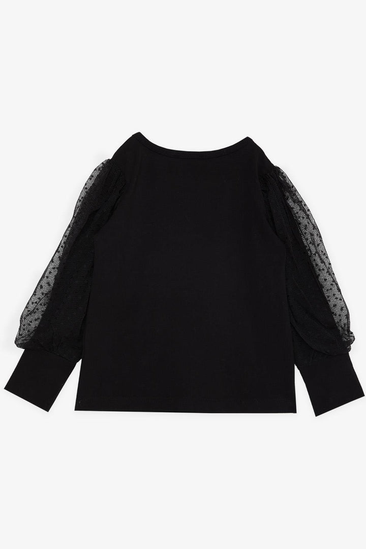 BRE Breeze Girl's Blouse with Tulle Detailed Sleeves, 3-7 Years, Black - Hilden