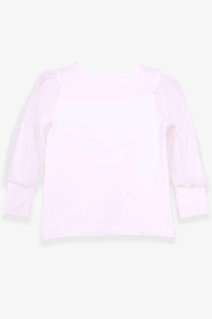 BRE Breeze Girl's Blouse with Tulle Detailed Sleeves, 3-7 Years, Ecru - South Bend