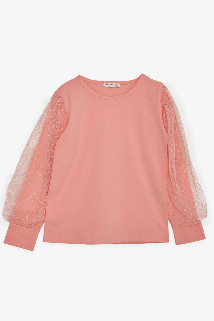 BRE Breeze Girl's Blouse with Tulle Detailed Sleeves, 82 Years, Salmon - Millcreek