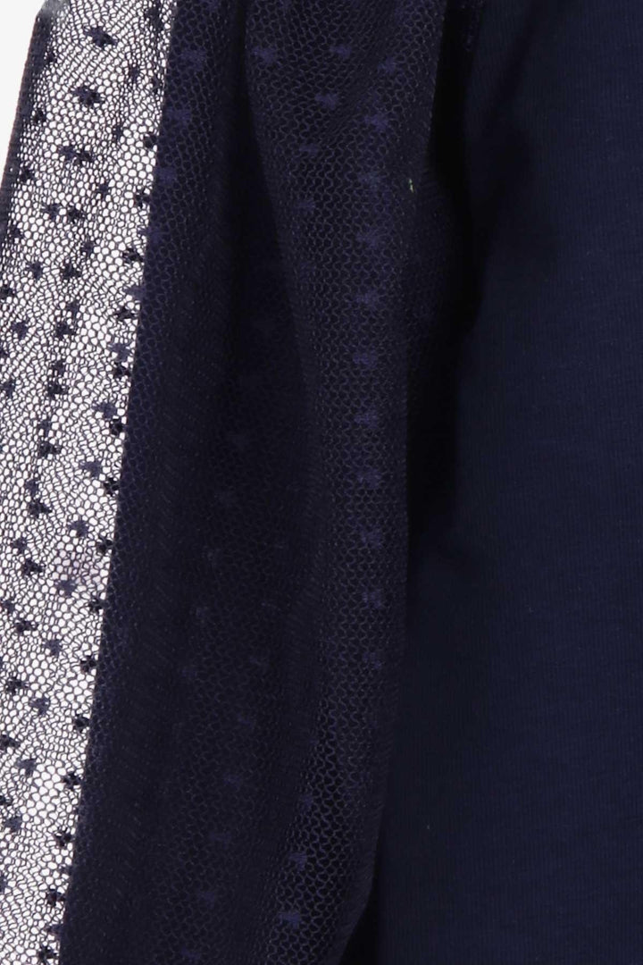 BRE Breeze Girl's Blouse with Tulle Detailed Sleeves, Navy Blue, 3-7 Years - Sammamish