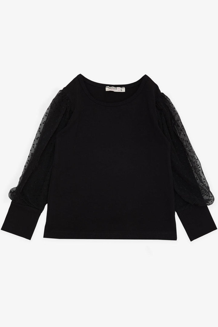 BRE Breeze Girl's Blouse with Tulle Detailed Sleeves, 3-7 Years, Black - Hilden
