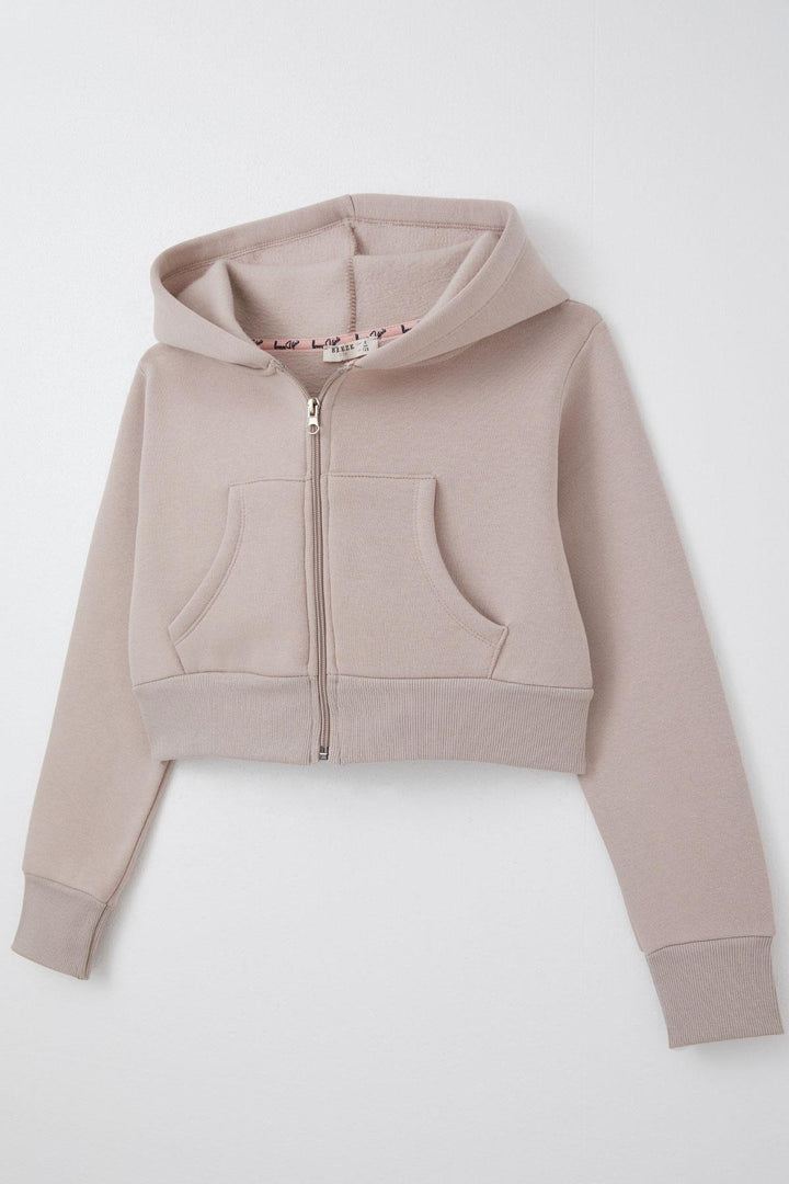 BRE Breeze Girl Child Crop Hoodie with Zipper Hooded 84 Years, Mink - Caloundra