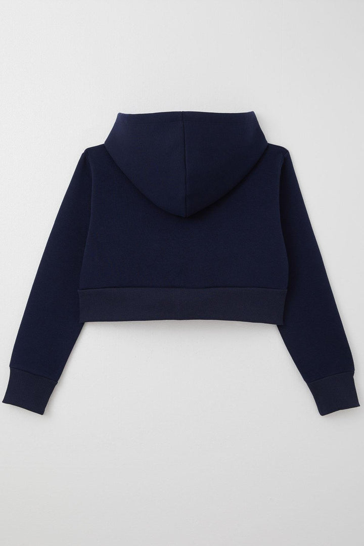 BRE Breeze Girl Child Crop Hoodie with Zipper Hood 84 Years, Navy Blue - Nîmes